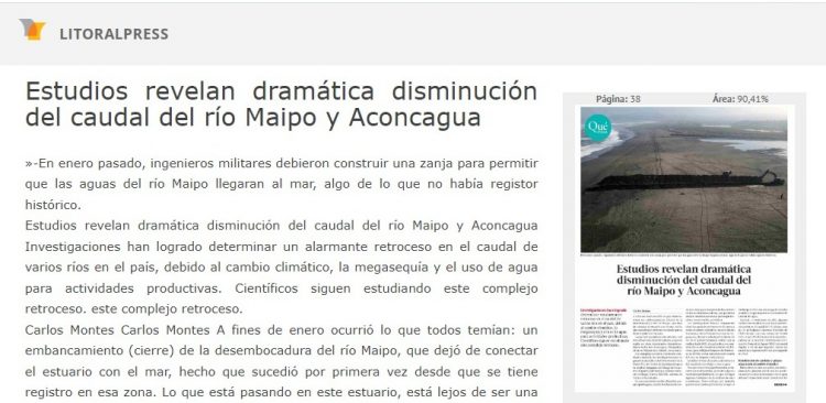 Litoralpress | Estudios revelan dramática disminución del caudal del río Maipo y Aconcagua