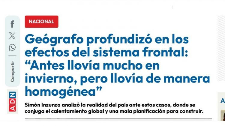 Radio ADN | Geógrafo profundizó en los efectos del sistema frontal: “Antes llovía mucho en invierno, pero llovía de manera homogénea”