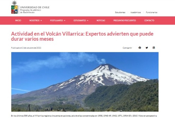Bachillerato U de Chile | Actividad en el Volcán Villarrica: Expertos advierten que puede durar varios meses