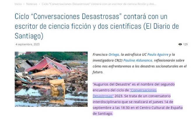 CR2 | Ciclo “Conversaciones Desastrosas” contará con un escritor de ciencia ficción y dos científicas