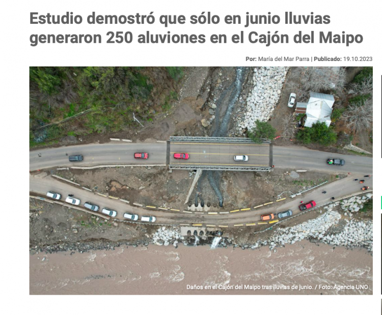 El Desconcierto | Estudio demostró que sólo en junio lluvias generaron 250 aluviones en el Cajón del Maipo