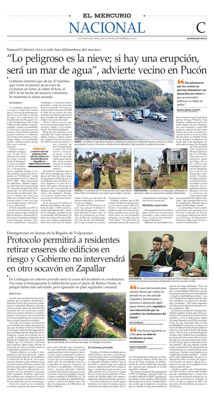 El Mercurio | Protocolo permitirá a residentes retirar enseres de edificios en riesgo y Gobierno no intervendrá en otro socavón en Zapallar