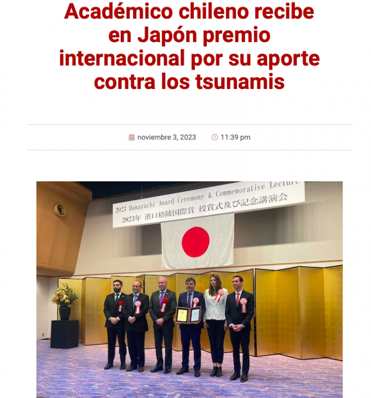 Tierra Amarillano | Académico chileno recibe en Japón premio internacional por su aporte contra los tsunamis