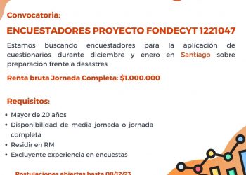 Perfil de cargo Encuestadores 2023-2024 Proyecto Fondecyt 1221047 “Preparación y vulnerabilidad social frente a desastres socio-naturales en un escenario de múltiples amenazas naturales”