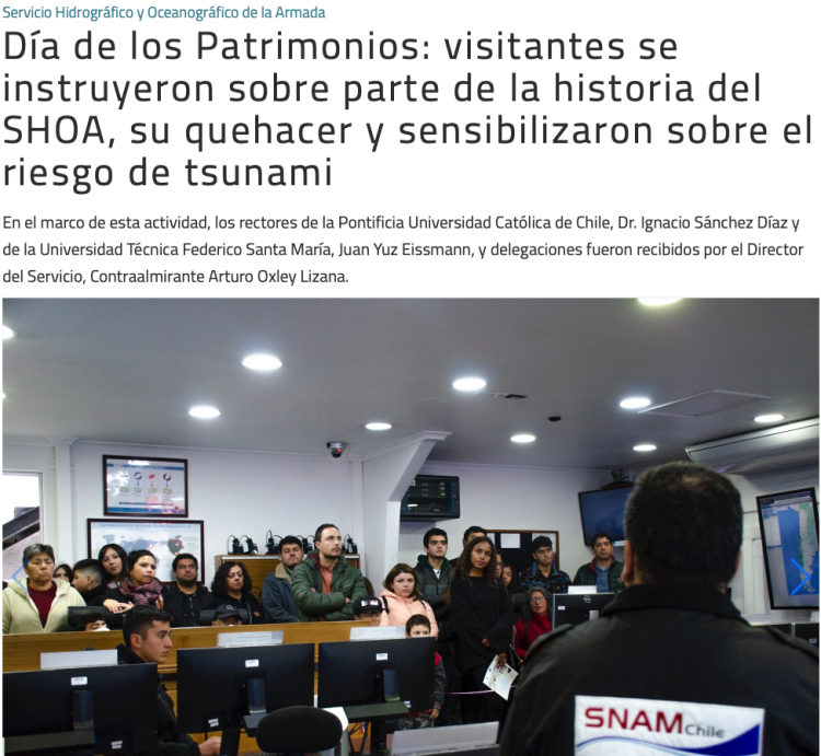 Directemar | Día de los Patrimonios: visitantes se instruyeron sobre parte de la historia del SHOA, su quehacer y sensibilizaron sobre el riesgo de tsunami