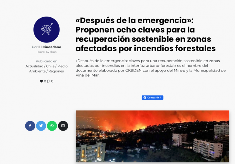 El Ciudadano | «Después de la emergencia»: Proponen ocho claves para la recuperación sostenible en zonas afectadas por incendios forestales