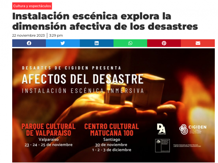 G5 Noticias | Instalación escénica explora la dimensión afectiva de los desastres