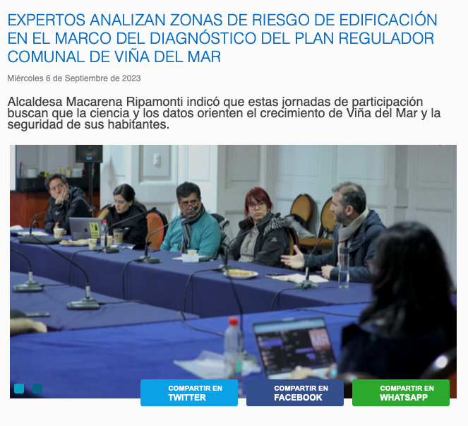 Municipalidad de Viña del Mar | EXPERTOS ANALIZAN ZONAS DE RIESGO DE EDIFICACIÓN EN EL MARCO DEL DIAGNÓSTICO DEL PLAN REGULADOR COMUNAL DE VIÑA DEL MAR