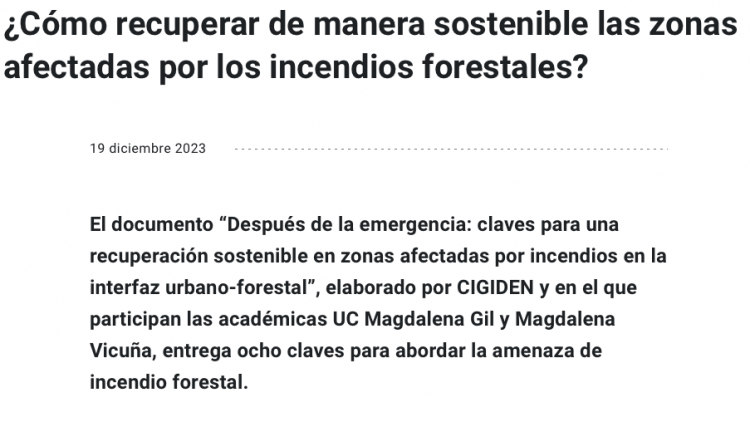 Noticias UC | ¿Cómo recuperar de manera sostenible las zonas afectadas por los incendios forestales?