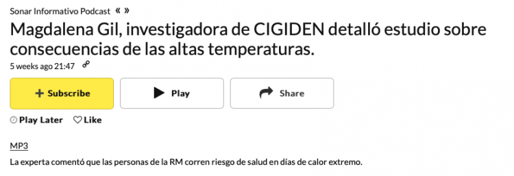 Player FM | Magdalena Gil, investigadora de CIGIDEN detalló estudio sobre consecuencias de las altas temperaturas.