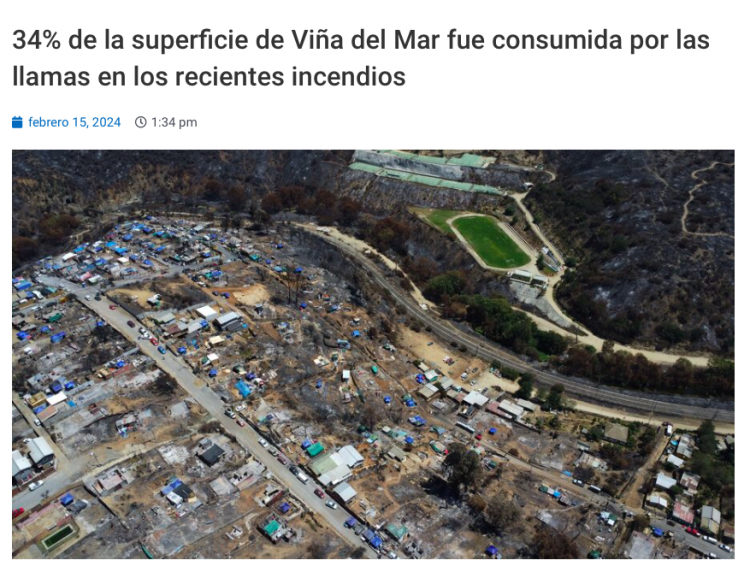 24/7 Noticias | 34% de la superficie de Viña del Mar fue consumida por las llamas en los recientes incendios
