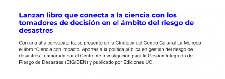 ACHM | Lanzan libro que conecta a la ciencia con los tomadores de decisión en el ámbito del riesgo de desastres
