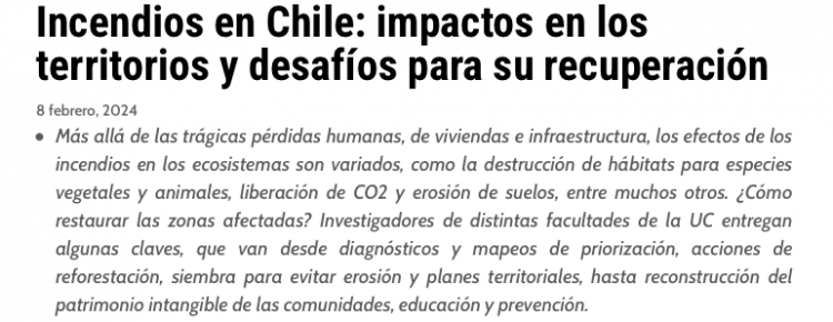 Ad Prensa | Incendios en Chile: impactos en los territorios y desafíos para su recuperación
