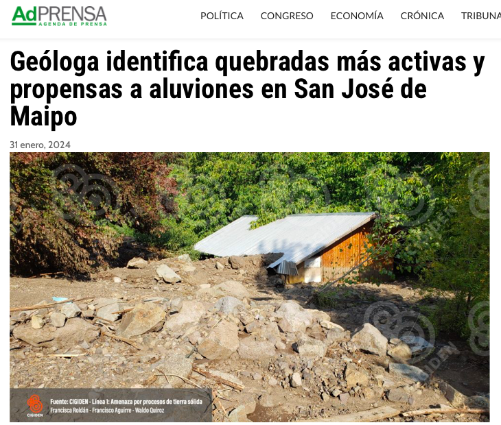 AdPrensa | Geóloga identifica quebradas más activas y propensas a aluviones en San José de Maipo