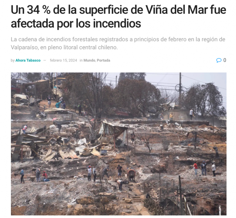 Ahora Tabasco | Un 34 % de la superficie de Viña del Mar fue afectada por los incendios