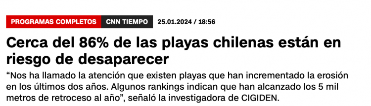 CNN Tiempo | Cerca del 86% de las playas chilenas están en riesgo de desaparecer