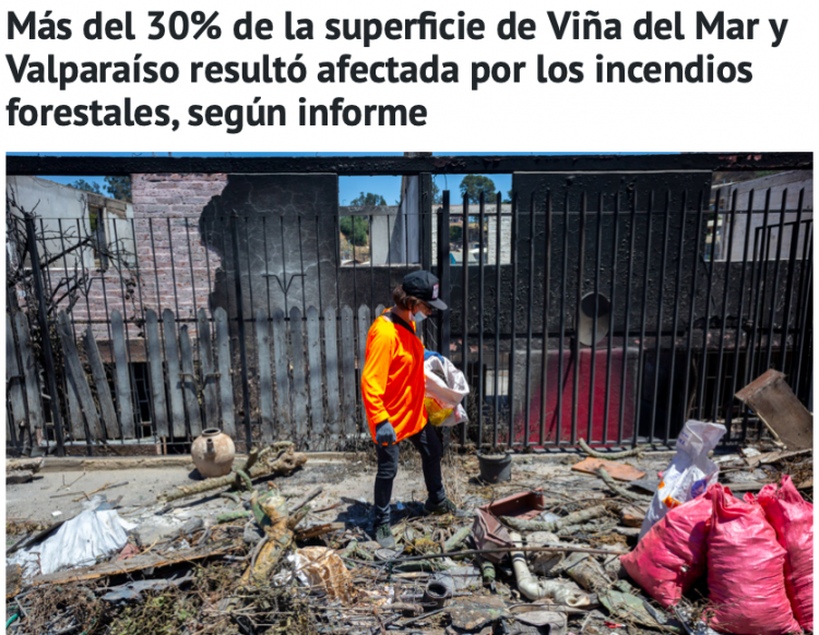 DUNA | Más del 30% de la superficie de Viña del Mar y Valparaíso resultó afectada por los incendios forestales, según informe