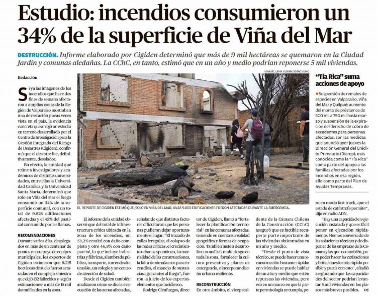 Diario Austral de Los Ríos | Estudio: incendios consumieron un 34% de la superficie de Viña del Mar