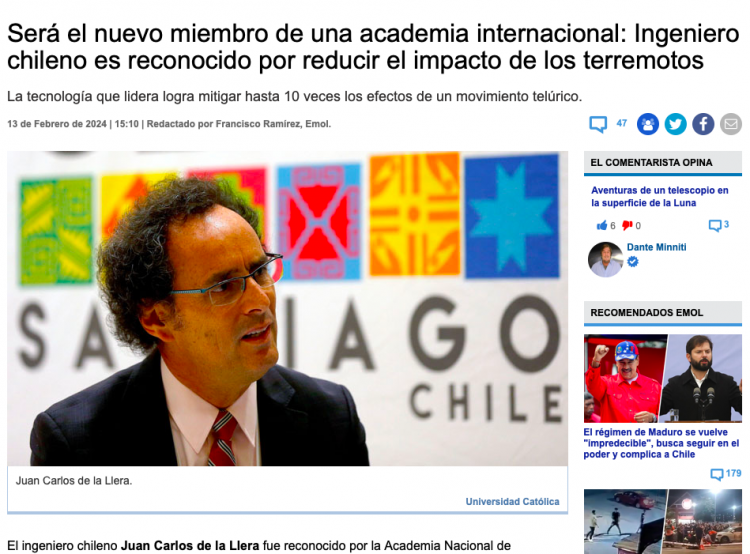 Emol | Será el nuevo miembro de una academia internacional: Ingeniero chileno es reconocido por reducir el impacto de los terremotos
