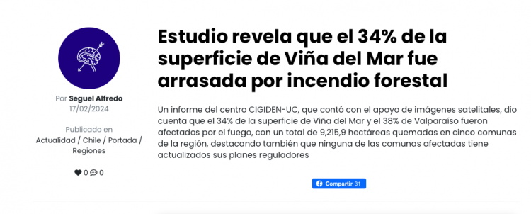 El Ciudadano | Estudio revela que el 34% de la superficie de Viña del Mar fue arrasada por incendio forestal