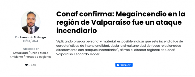 El Ciudadano | Conaf confirma: Megaincendio en la región de Valparaíso fue un ataque incendiario