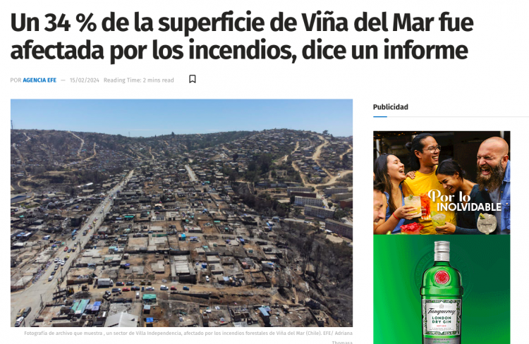 El Diario Los Andes | Un 34 % de la superficie de Viña del Mar fue afectada por los incendios, dice un informe