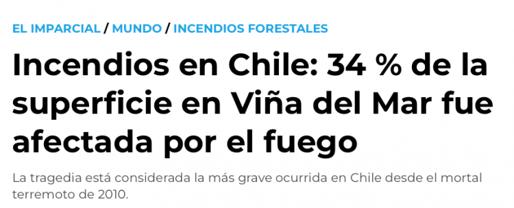 El Imparcial | Incendios en Chile: 34 % de la superficie en Viña del Mar fue afectada por el fuego