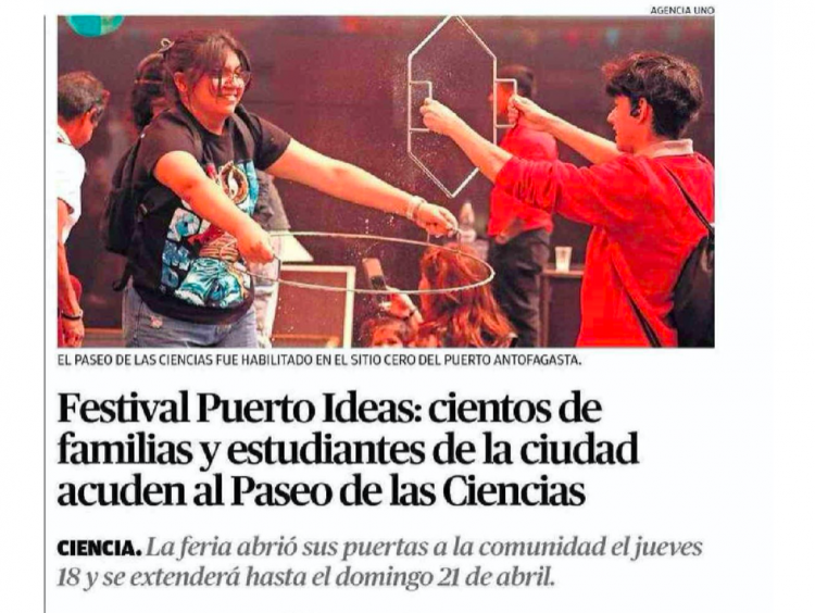 El Mercurio de Antofagasta | Festival Puerto Ideas: cientos de familias y estudiantes de la ciudad acuden al Paseo de las Ciencias