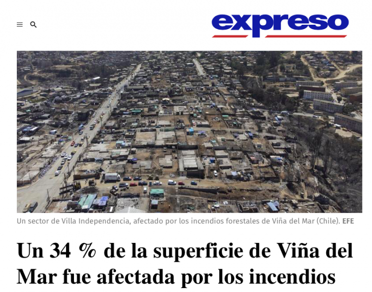 Expreso | Un 34 % de la superficie de Viña del Mar fue afectada por los incendios