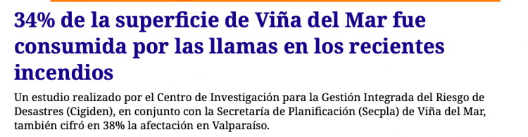 Pura Noticia | 34% de la superficie de Viña del Mar fue consumida por las llamas en los recientes incendios