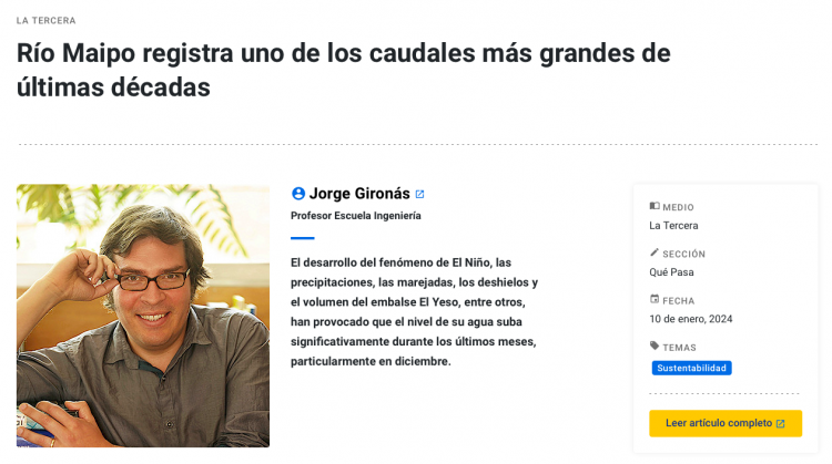 UC.cl | Río Maipo registra uno de los caudales más grandes de últimas décadas