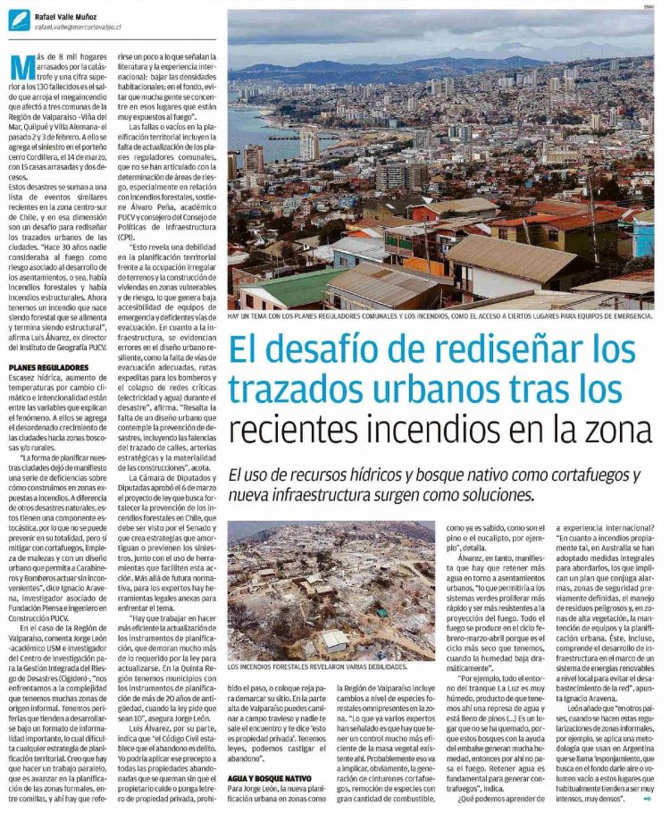 El Mercurio de Valparaíso | El desafío de rediseñar los trazados urbanos tras los recientes incendios en la zona