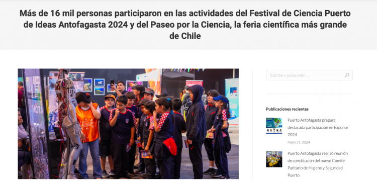 Puerto Antofagasta | Más de 16 mil personas participaron en las actividades del Festival de Ciencia Puerto de Ideas Antofagasta 2024 y del Paseo por la Ciencia, la feria científica más grande de Chile