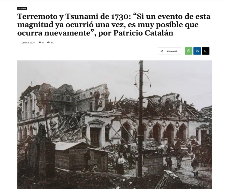 Consejo Políticas de Infraestructura | Terremoto y Tsunami 1730: «Si un evento de esta magnitud ya ocurrió una vez, es muy posible que ocurra nuevamente», por Patricio Catalán