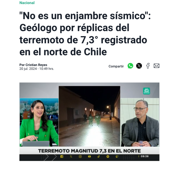 Meganoticias | «No es un enjambre sísmico»: Geólogo por réplicas del terremoto de 7,3° registrado en el norte de Chile