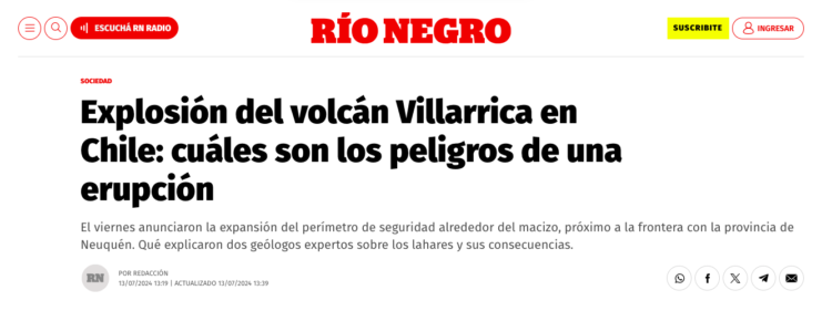 Rio Negro | Explosión del volcán Villarrica en Chile: cuáles son los peligros de una erupción