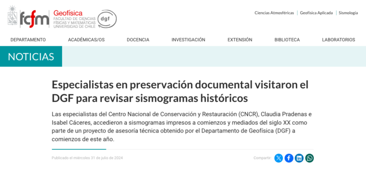 Geofísica U. de Chile | Especialistas en preservación documental visitaron el DGF para revisar sismogramas históricos