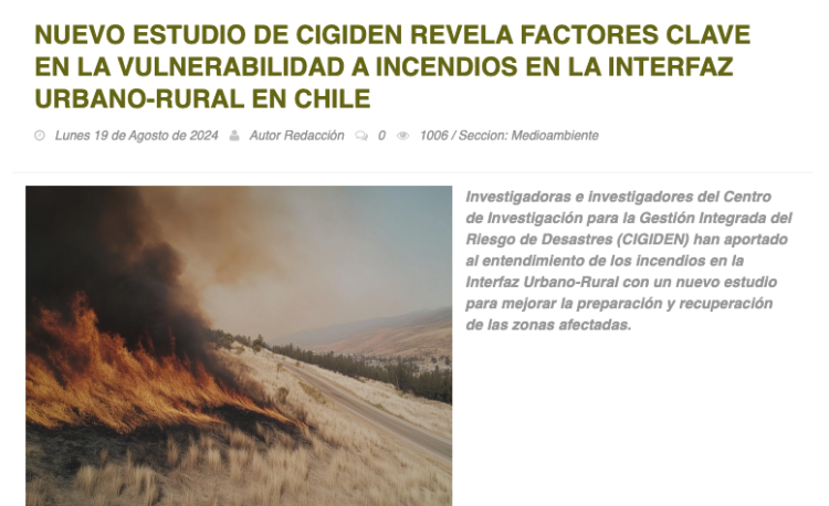Lanalhue Noticias | Nuevo estudio de CIGIDEN revela factores clave en la vulnerabilidad a incendios en la Interfaz Urbano-Rural en Chile