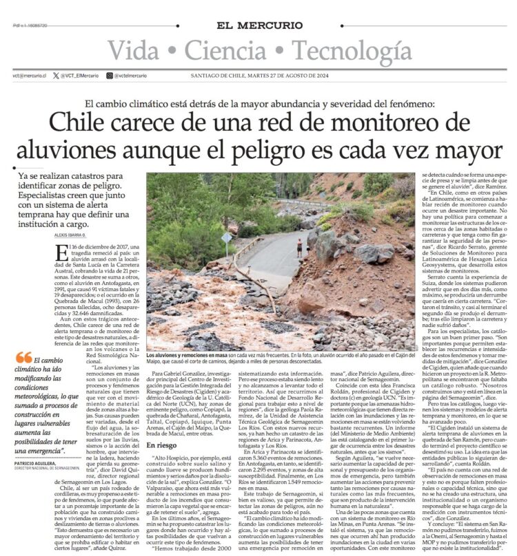 El Mercurio | Chile carece de una red de monitoreo de aluviones aunque el peligro es cada vez mayor