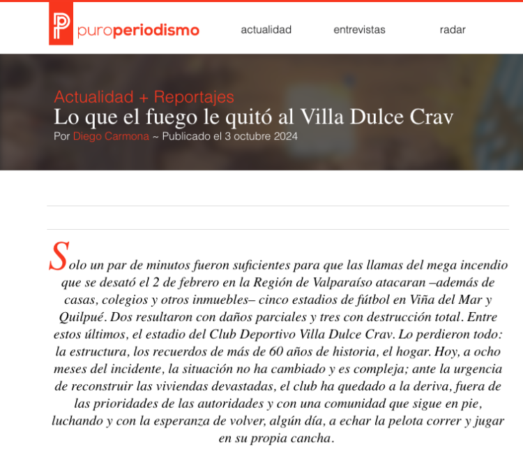 Puro Periodismo | Lo que el fuego le quitó al Villa Dulce Crav