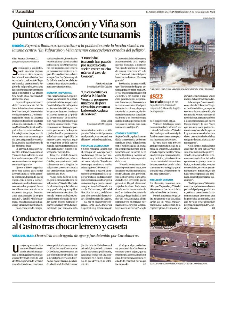 El Mercurio de Valparaíso | Quintero, Concón y Viña son puntos críticos ante tsunamis