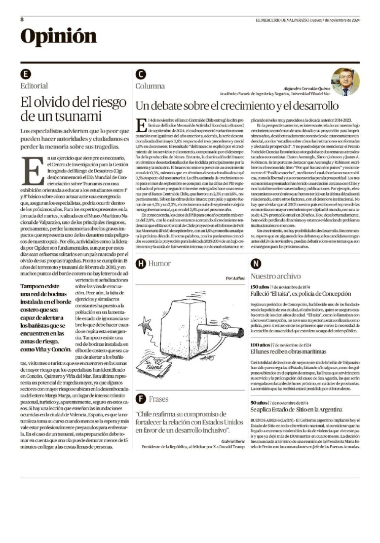El Mercurio de Valparaíso (Editorial) | El olvido del riesgo de un tsunami