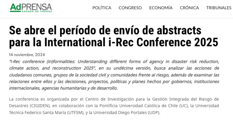 AdPrensa | Se abre el período de envío de abstracts para la International i-Rec Conference 2025