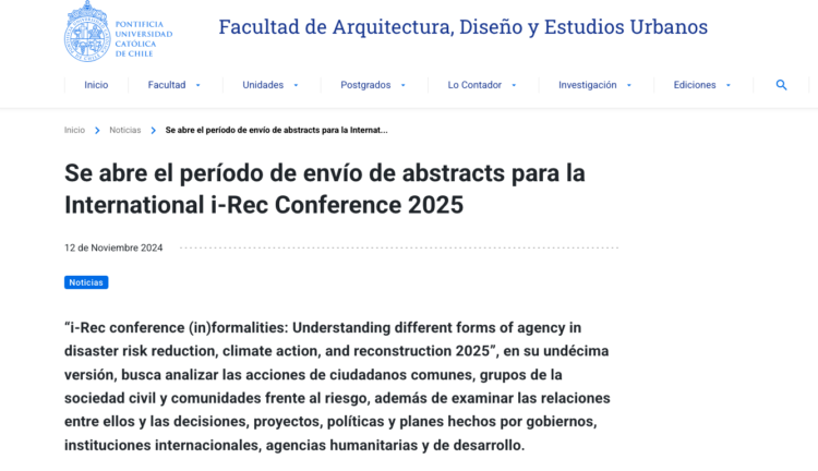FADEU UC | Se abre el período de envío de abstracts para la International i-Rec Conference 2025