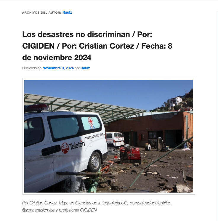 RNE | Los desastres no discriminan / Por: CIGIDEN / Por: Cristian Cortez