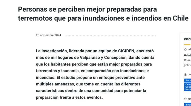 UC.cl | Personas se perciben mejor preparadas para terremotos que para inundaciones e incendios en Chile