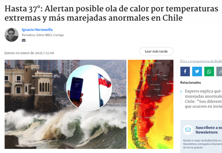 Biobio | Hasta 37°: Alertan posible ola de calor por temperaturas extremas y más marejadas anormales en Chile