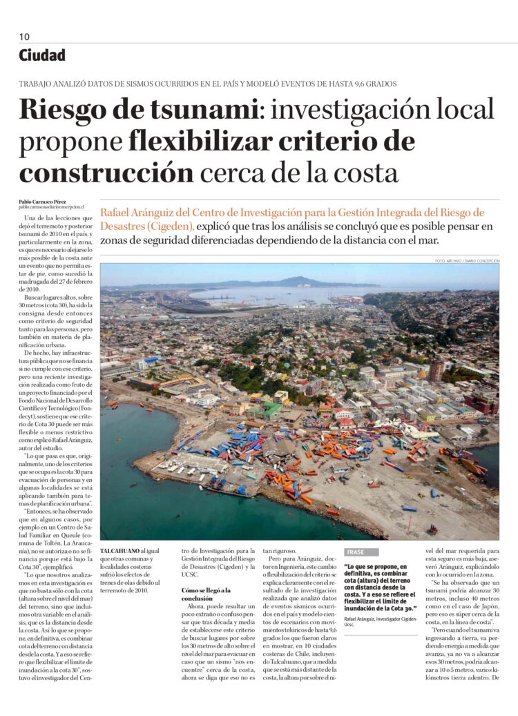 Diario Concepción | Riesgo de tsunami: investigación local propone flexibilizar criterio de construcción cerca de la costa