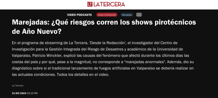 La Tercera | Marejadas: ¿Qué riesgos corren los shows pirotécnicos de Año Nuevo?