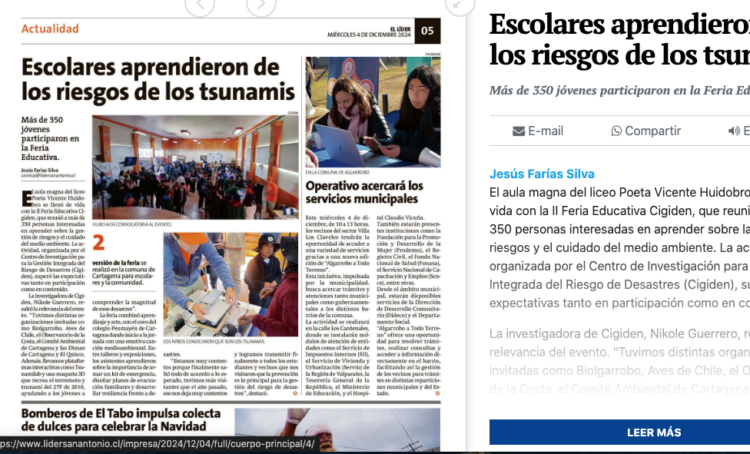 El Líder de San Antonio | Escolares aprendieron de los riesgos de los tsunamis